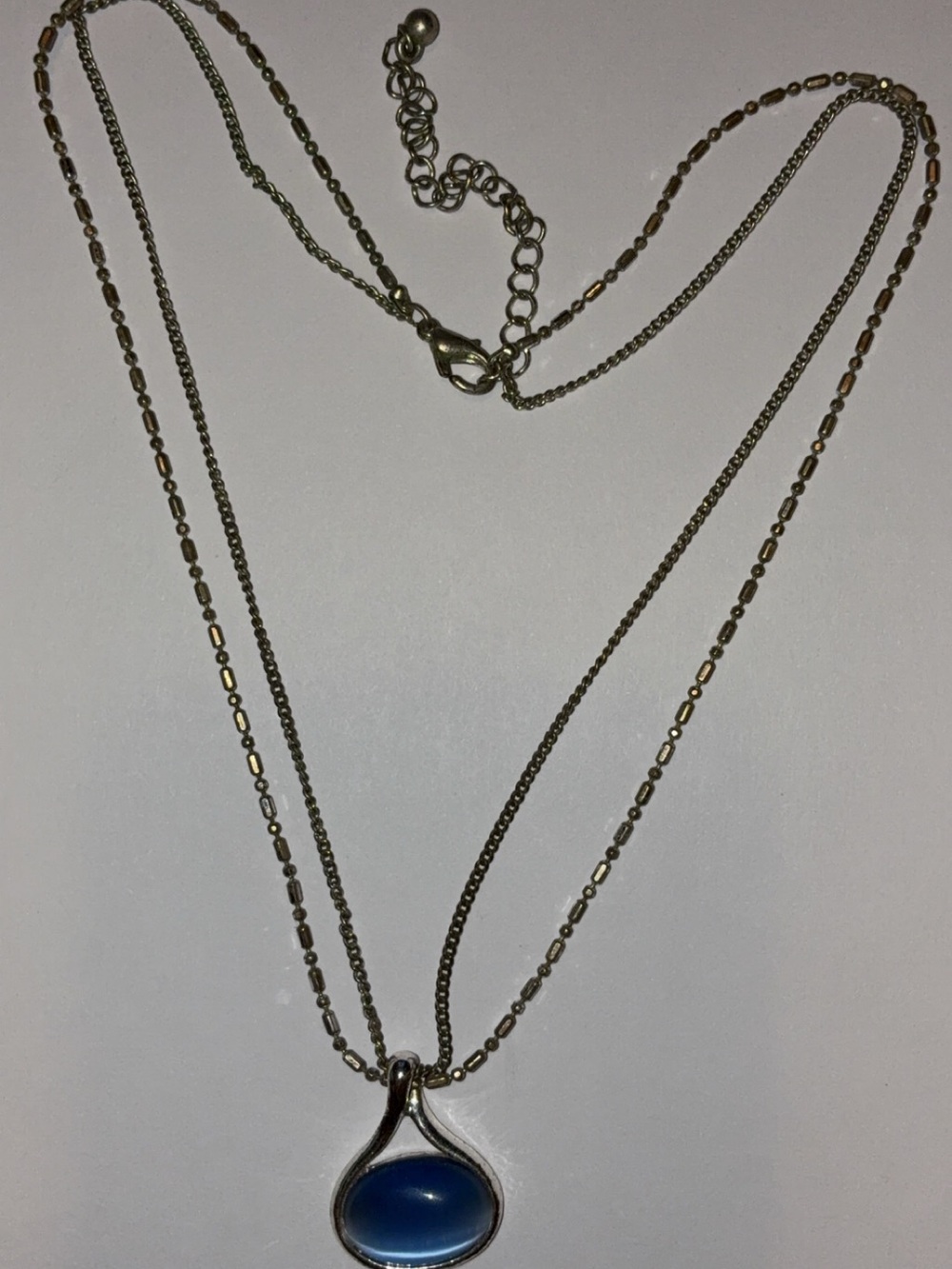 Silver-Tone Blue Stone Double Chain Necklace